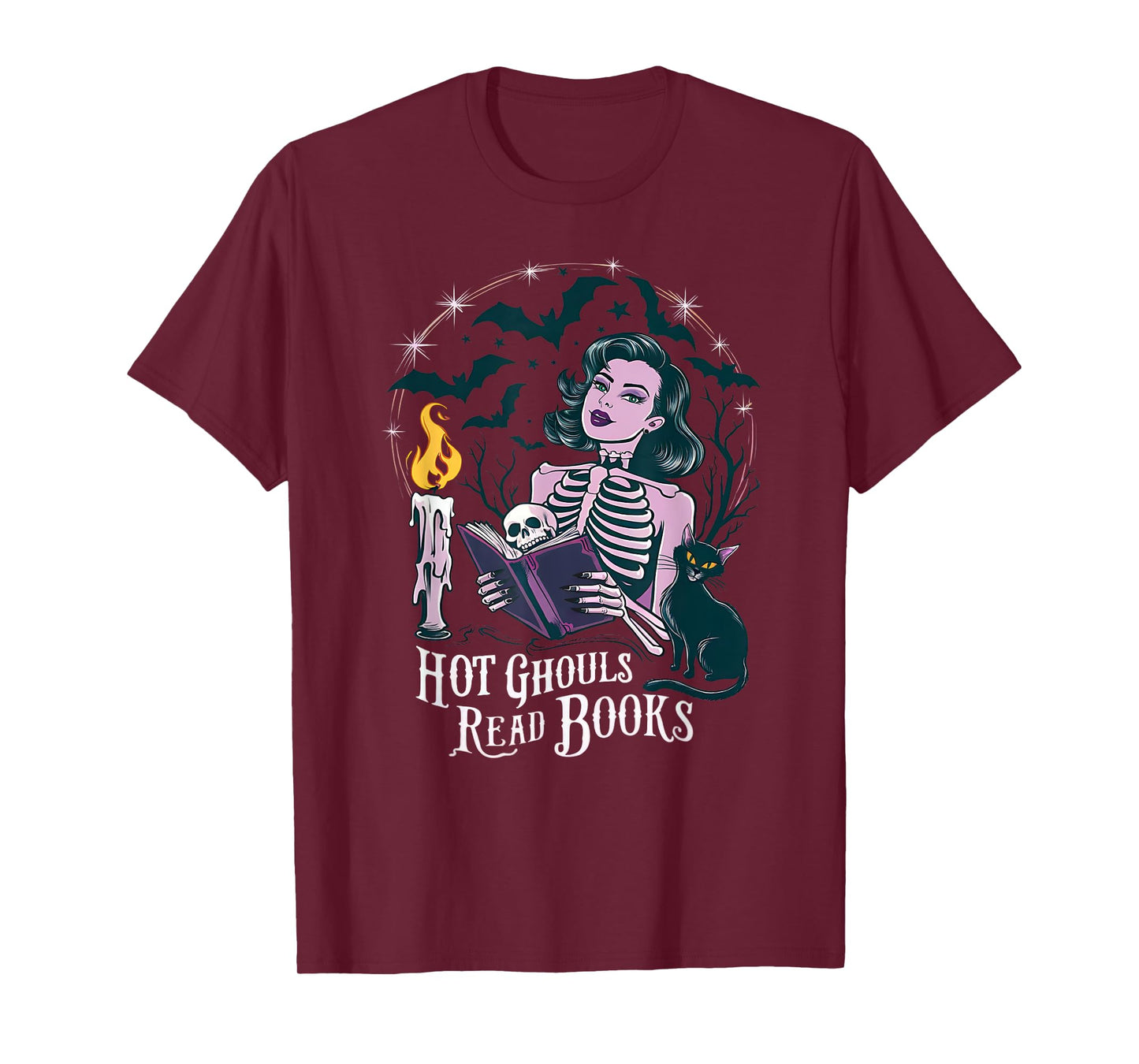 Hot Ghouls Read Book Club Spooky Cat Bat Bookish Halloween T-Shirt