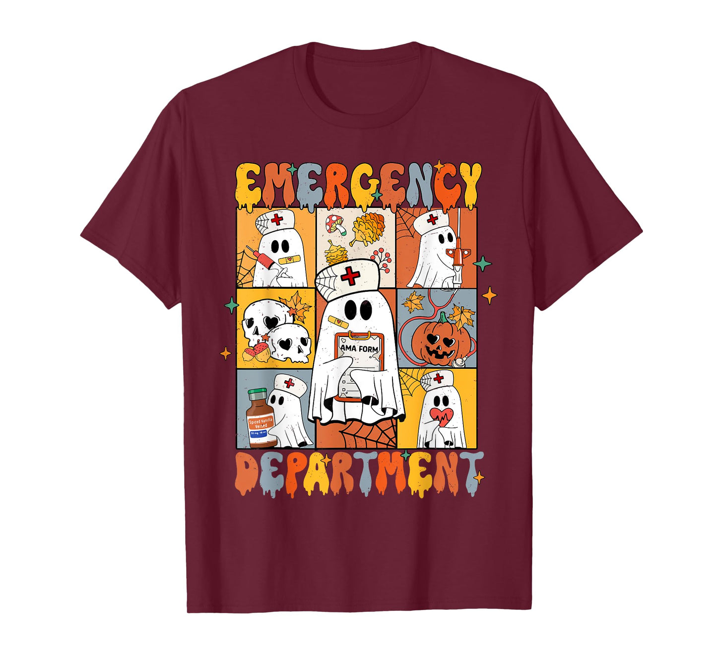 Emergency Department Halloween Cute Pumpkin Ghost ER Nurse T-Shirt