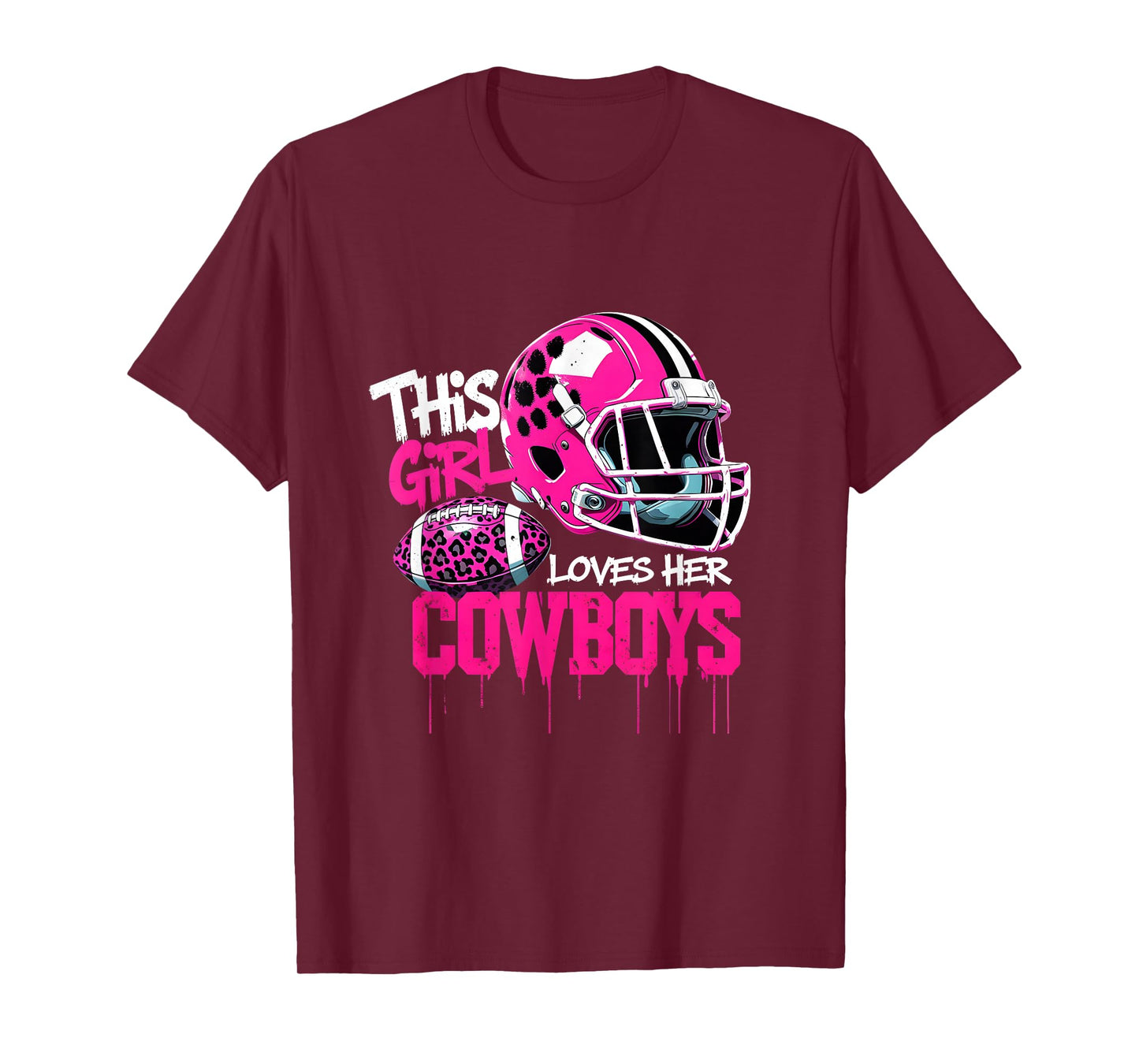 This Girl Loves Her Cowboys Pink Leopard Football Helmet T-Shirt