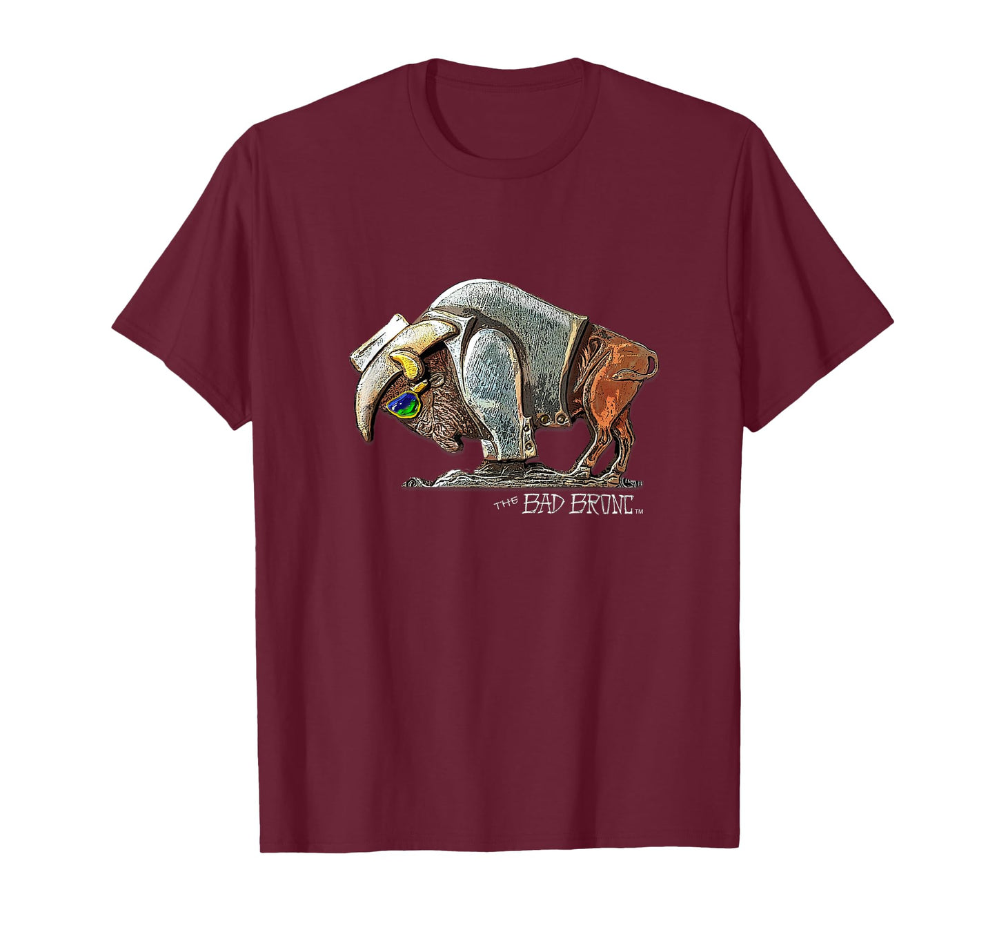 The Bad Bronc Rock N Roll Buffalo T-Shirt - Unisex-Adults, Black, Small, Short Sleeve, Cotton 65% Polyester 35%, Designer T-Shirt