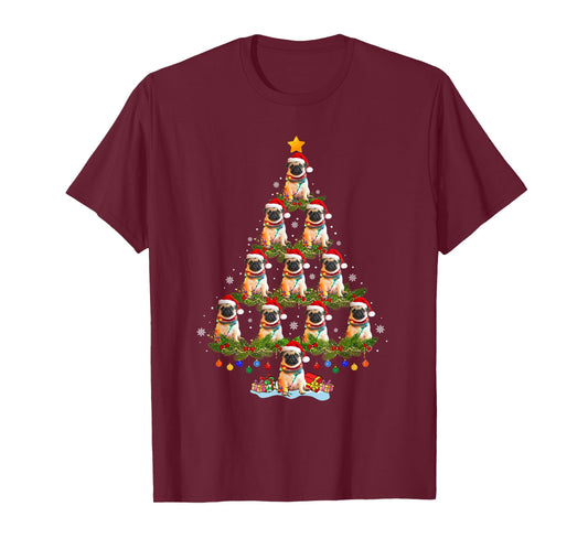 Funny Christmas Pug Dog Santa Hat Christmas Tree Lights T-Shirt