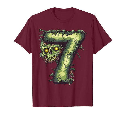 Fun 7th Birthday Zombie Halloween Themed 7 Years Old Kids T-Shirt
