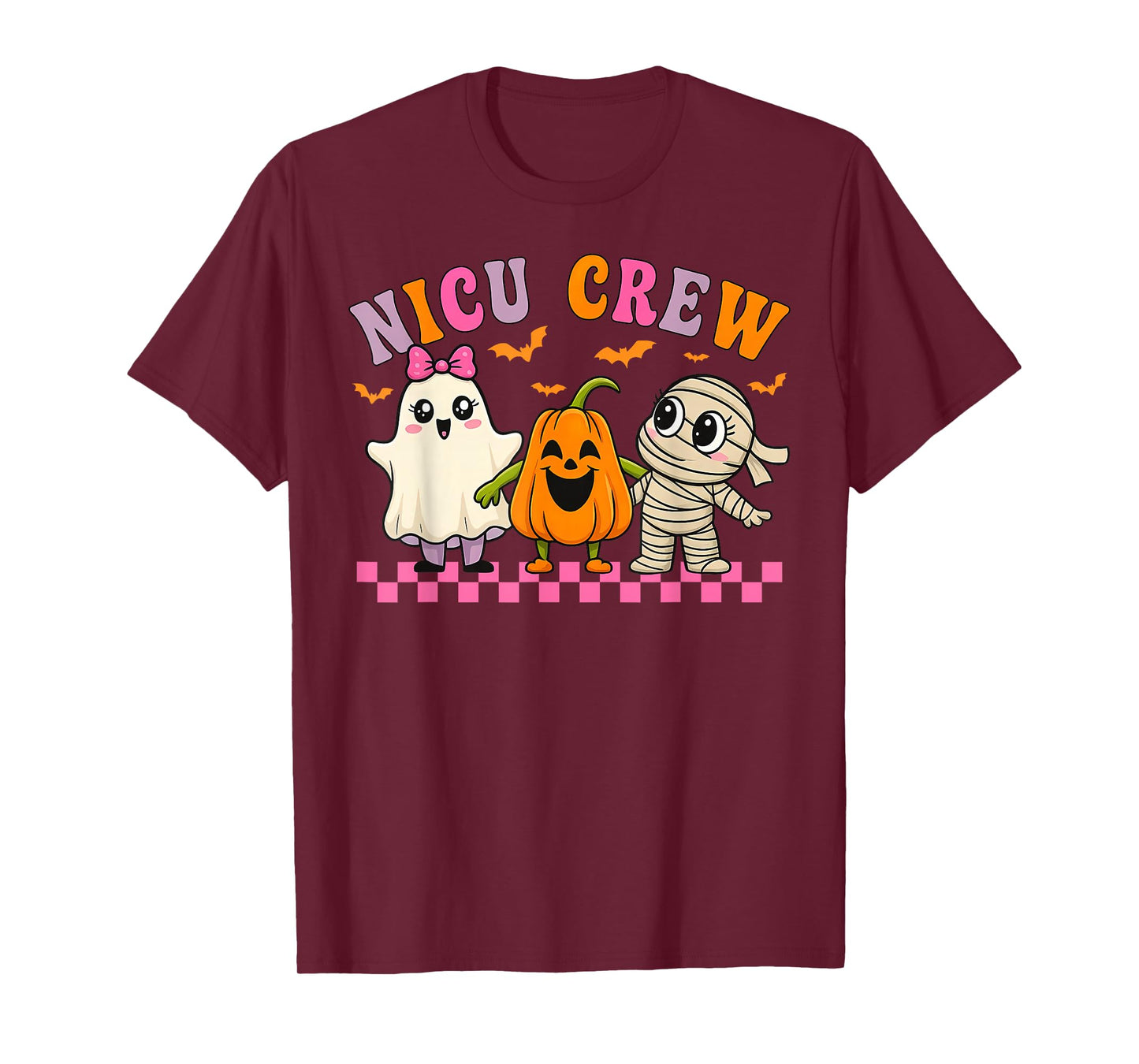 Retro NICU Crew Cute Ghost Mummy Pumpkin ICU Nurse Halloween T-Shirt