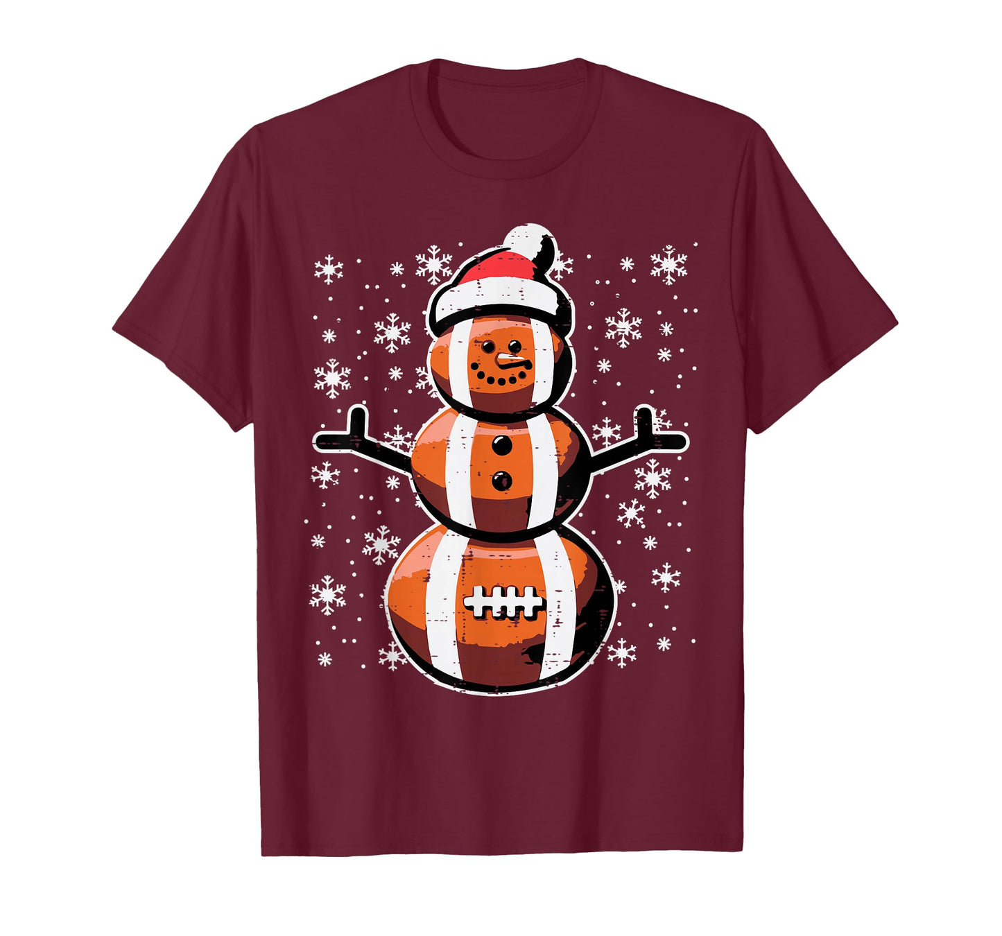 Christmas American Football Snowman Xmas Boys Kids Men Youth T-Shirt