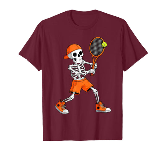 Funny Skeleton Play Tennis Halloween Costume Boys Men Kids T-Shirt