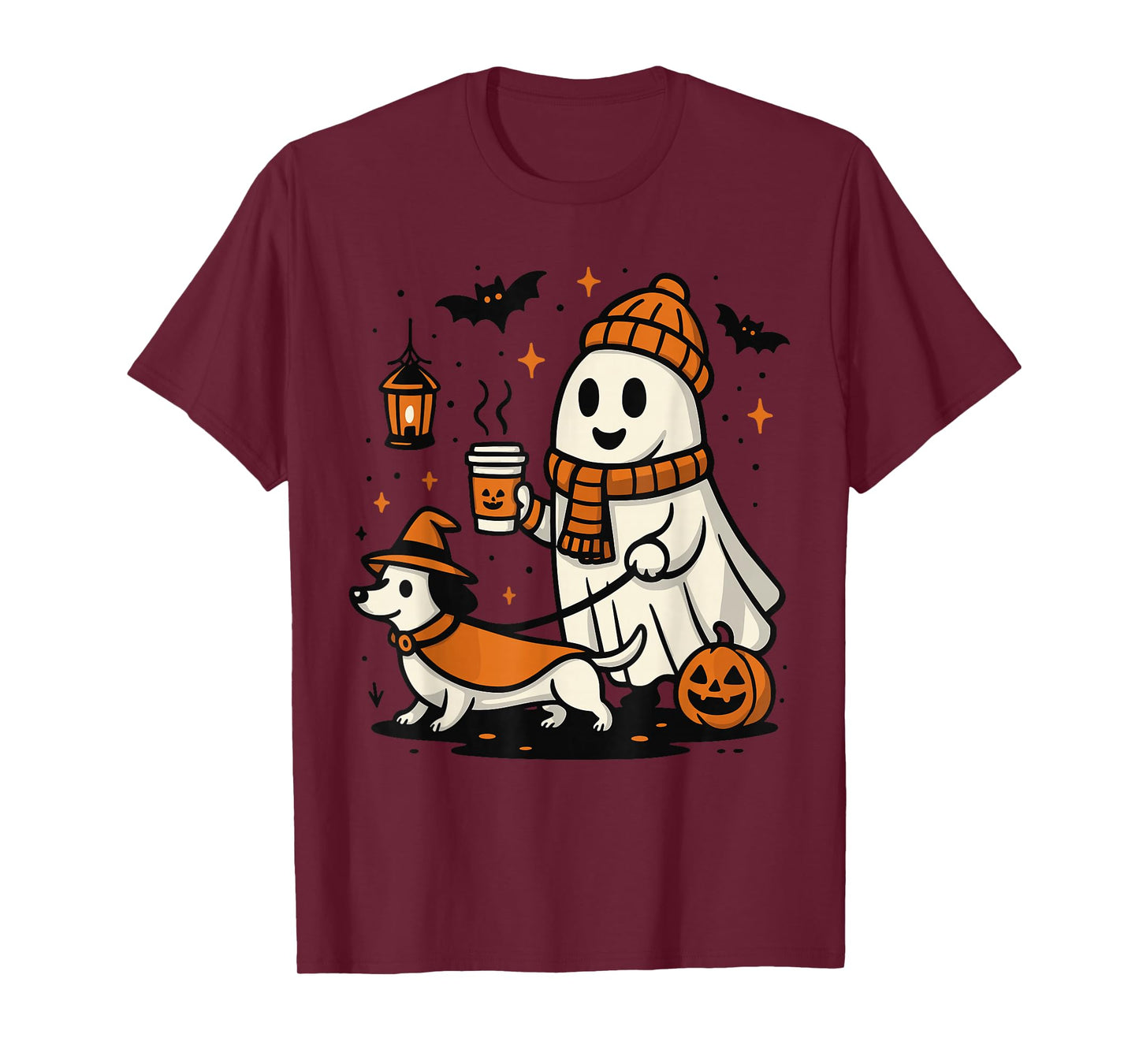 Cute Ghost Walking Dog Shirt, Halloween Dog Dad Ghost Coffee T-Shirt