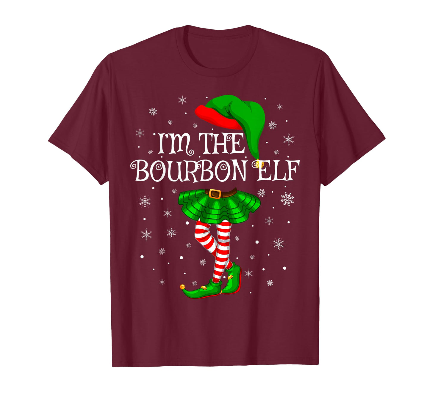Bourbon Elf Christmas Matching Family Women Girls Elf T-Shirt