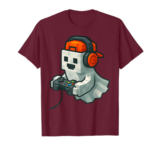 Halloween Ghost Gamer Funny Pixel Video Gaming Boys Men Kids T-Shirt