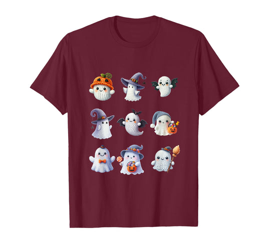 Halloween Crochet Lovers Cute Yarn Ghosts Knitter T-Shirt
