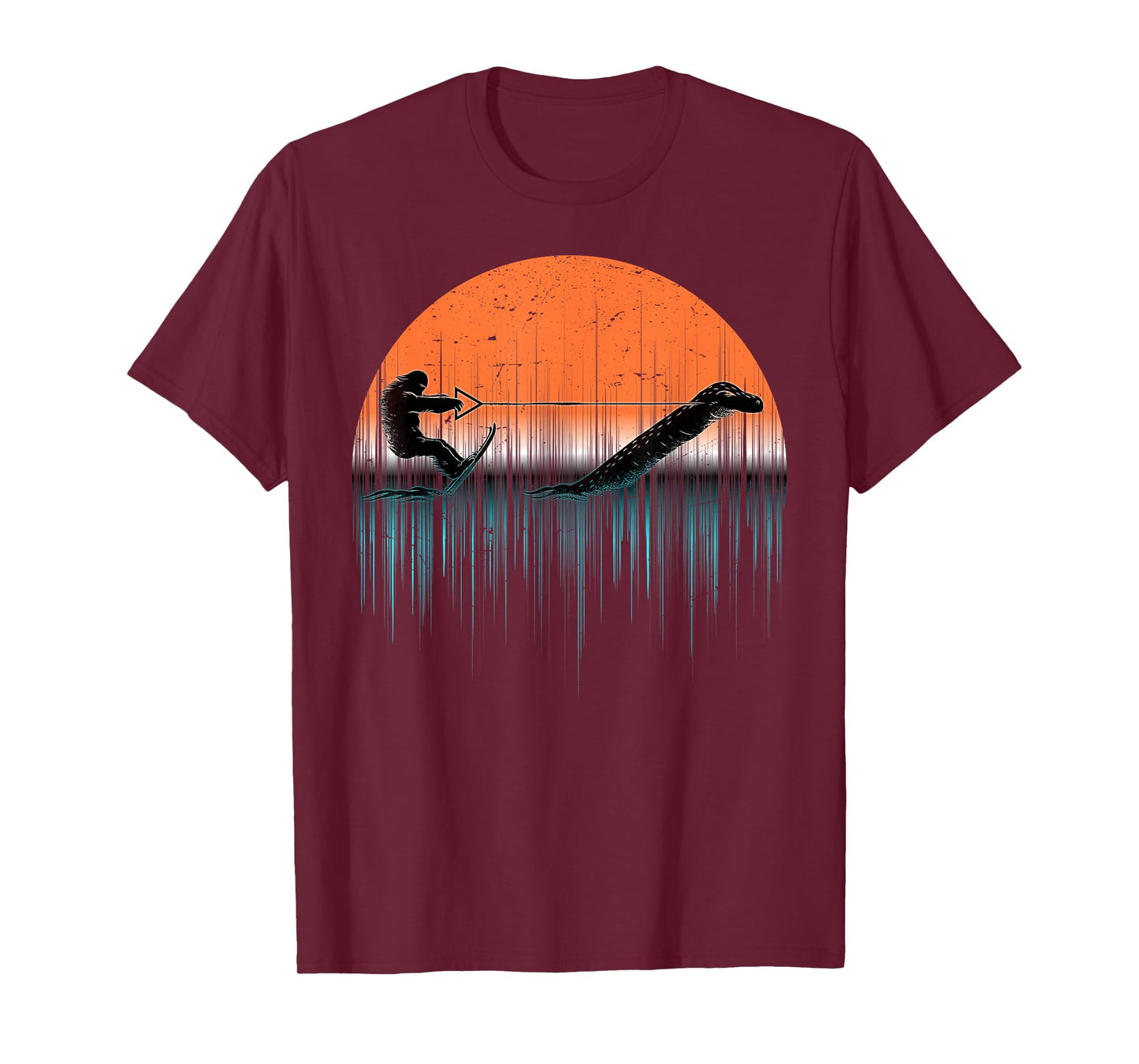 Cryptid Water Skiing Loch Ness Monster Funny Bigfoot T-Shirt