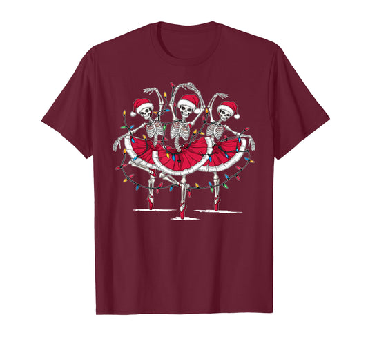 Ballerina Dancing Skeleton Santa Christmas Ballet Dancer T-Shirt
