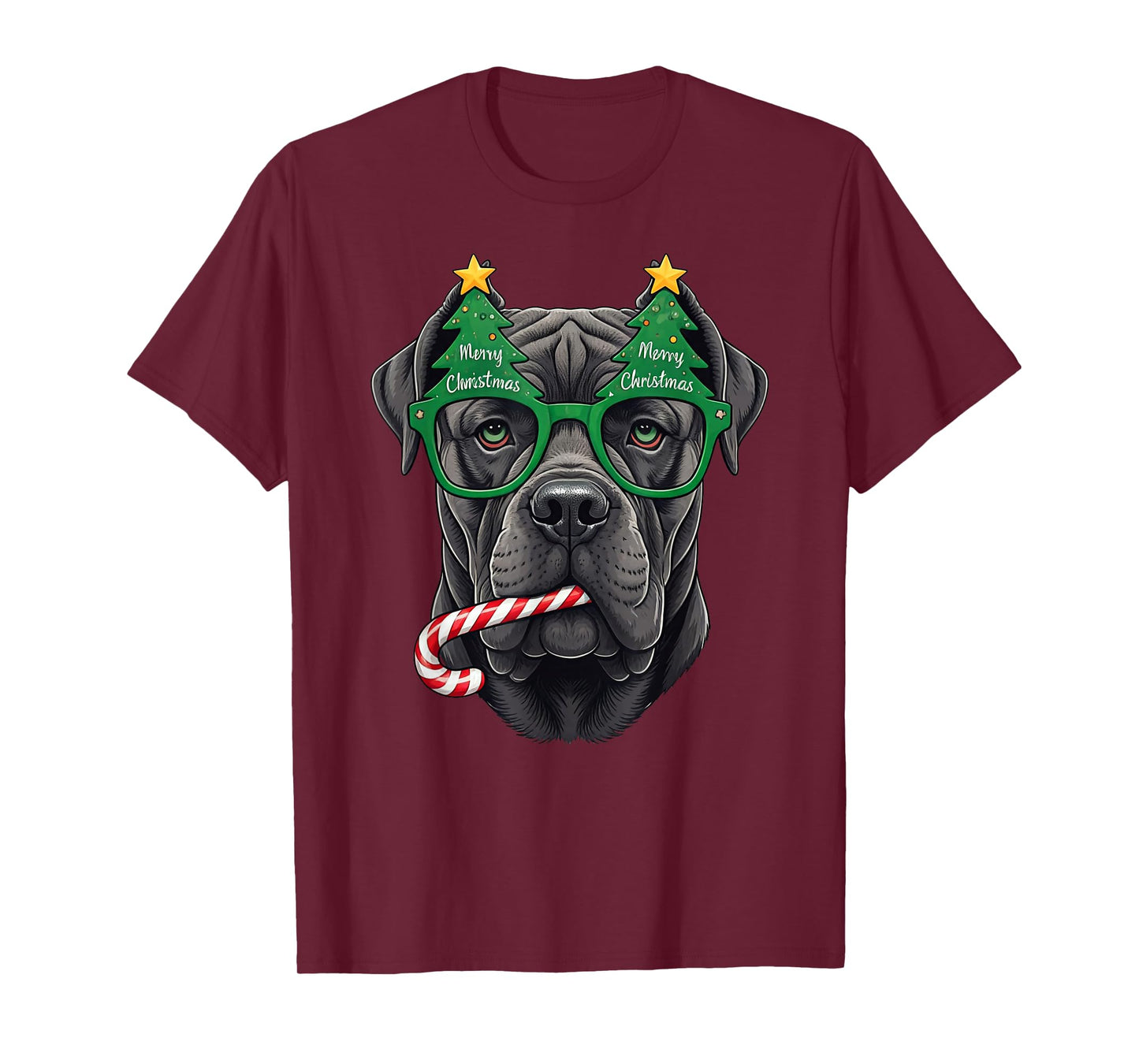 Christmas Tree Sunglasses Cane Corso Candy Cane Mens Womens T-Shirt