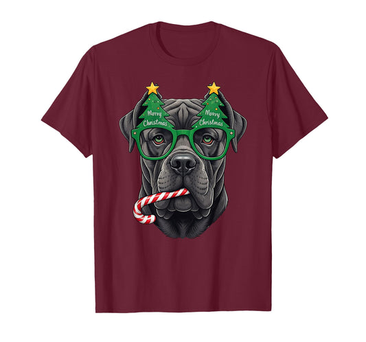 Christmas Tree Sunglasses Cane Corso Candy Cane Mens Womens T-Shirt