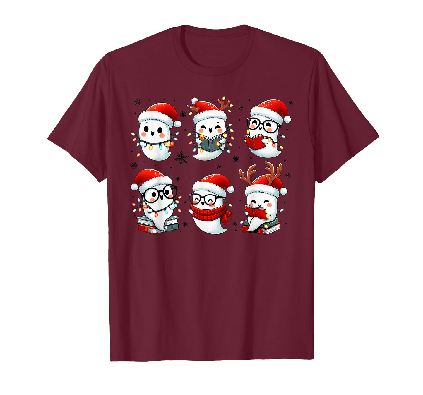Funny Ghost Book Reading Christmas Books Lover Teacher Kids T-Shirt
