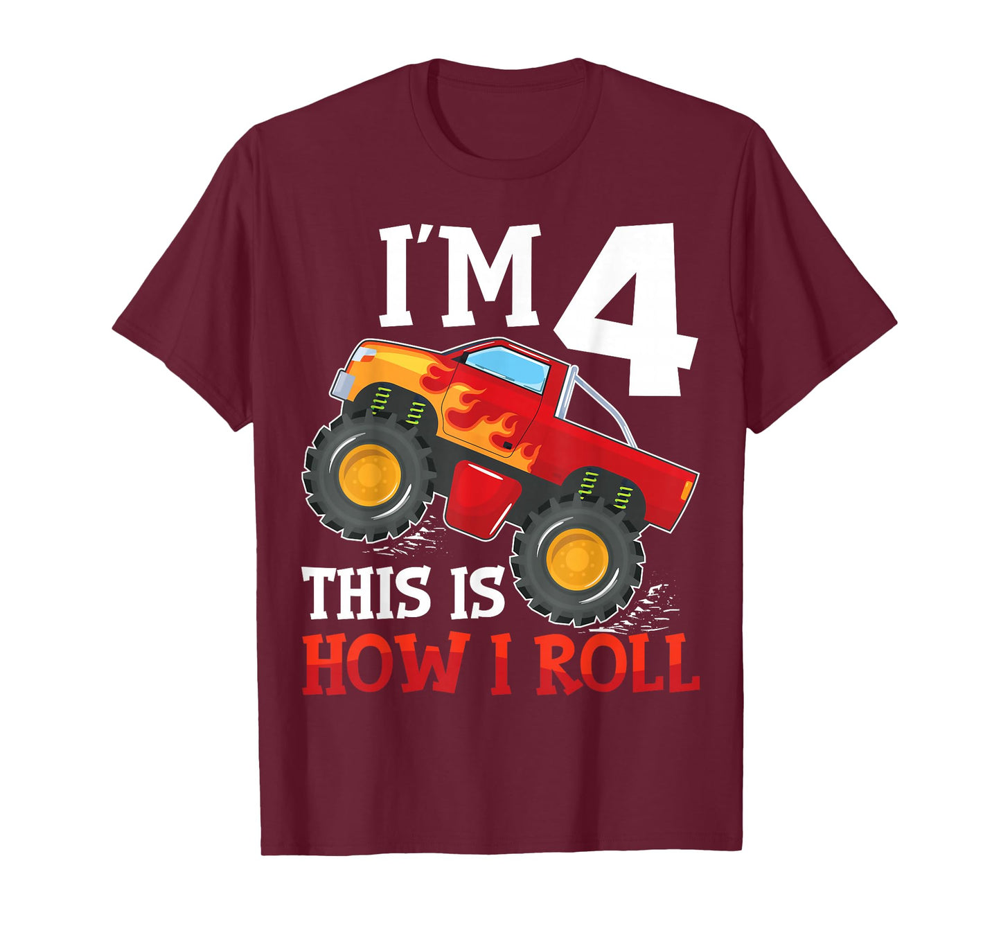 Four 4yr 4th Birthday Monster Truck Boy 4 Years Old T-Shirt