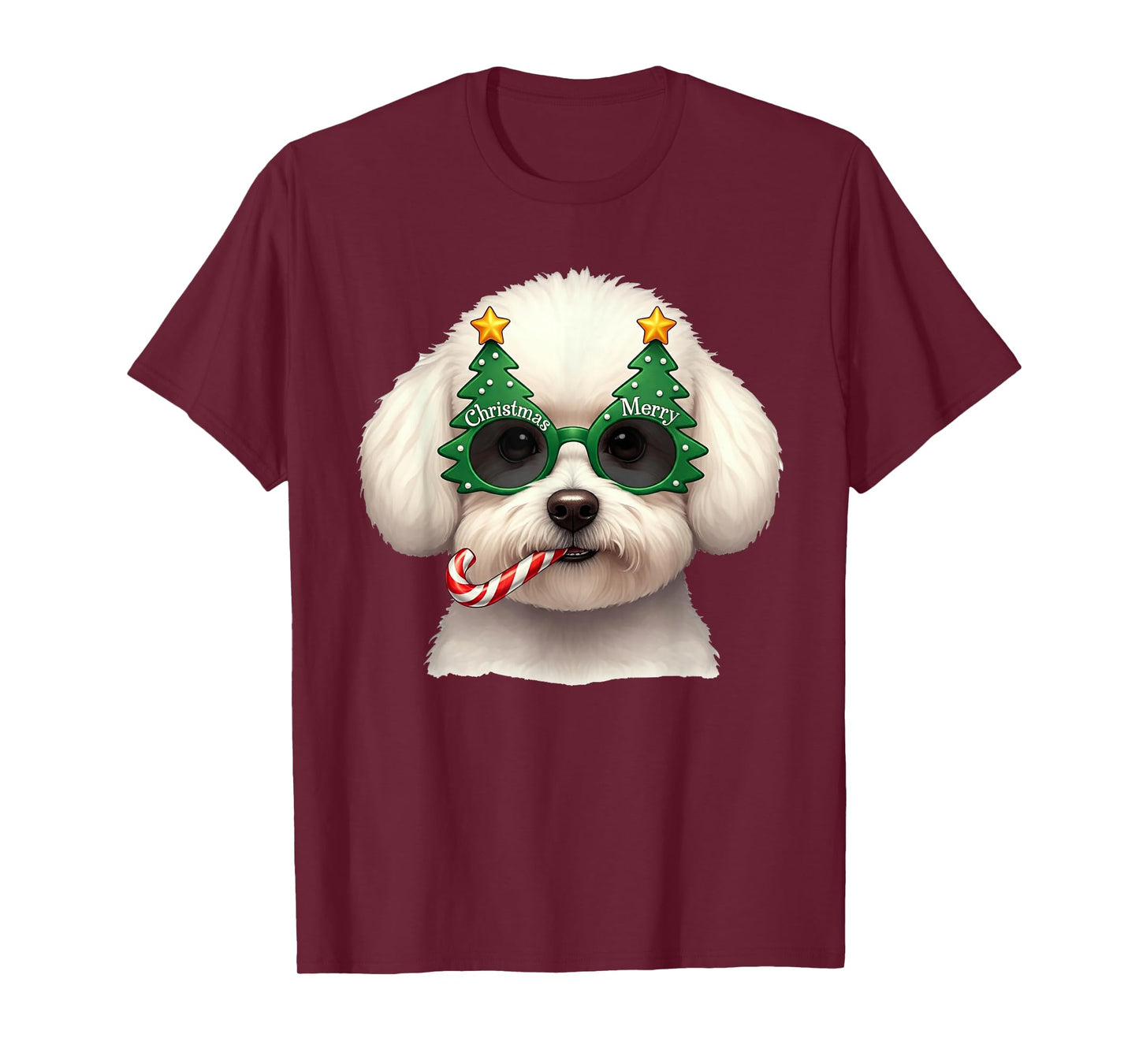 Christmas Tree Sunglasses Bichon Frise Candy Cane Men Women T-Shirt