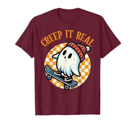 Creep It Real Skater Ghost Halloween Boys Kids Teen Youth T-Shirt