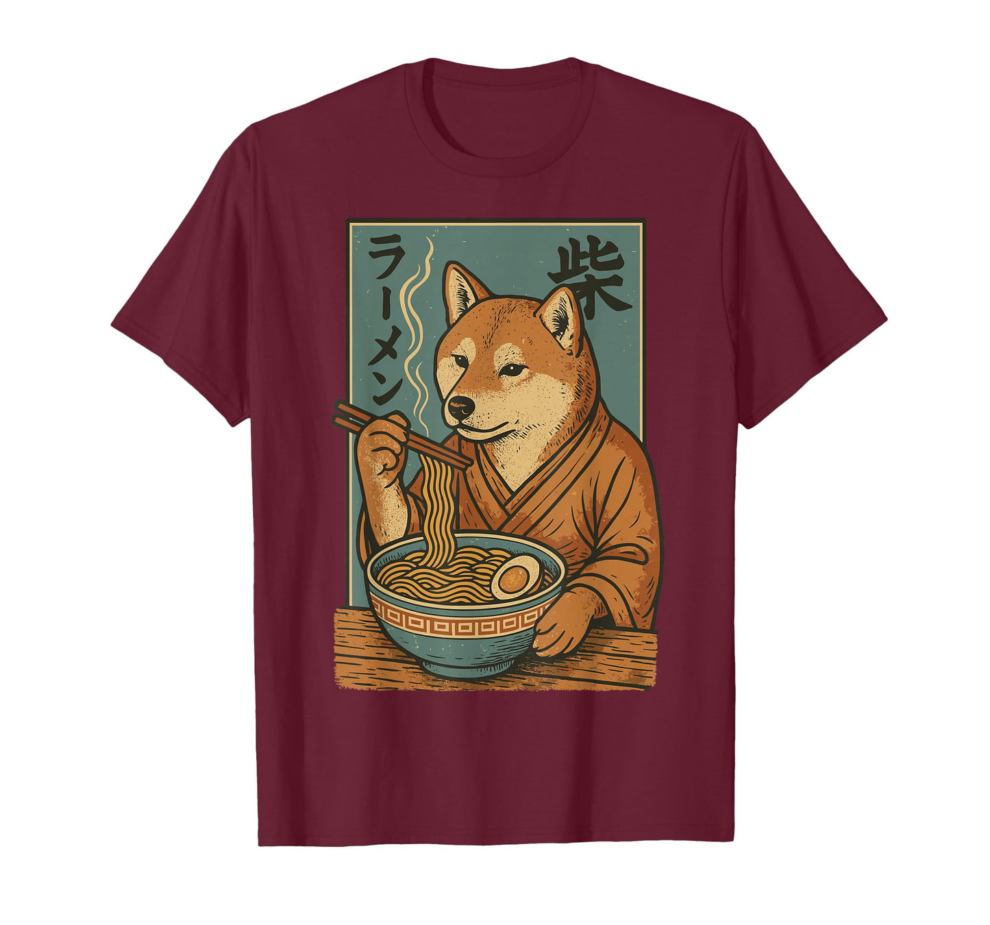 Shiba Inu Dog Eating Ramen Noodles Funny Vintage Japanese T-Shirt