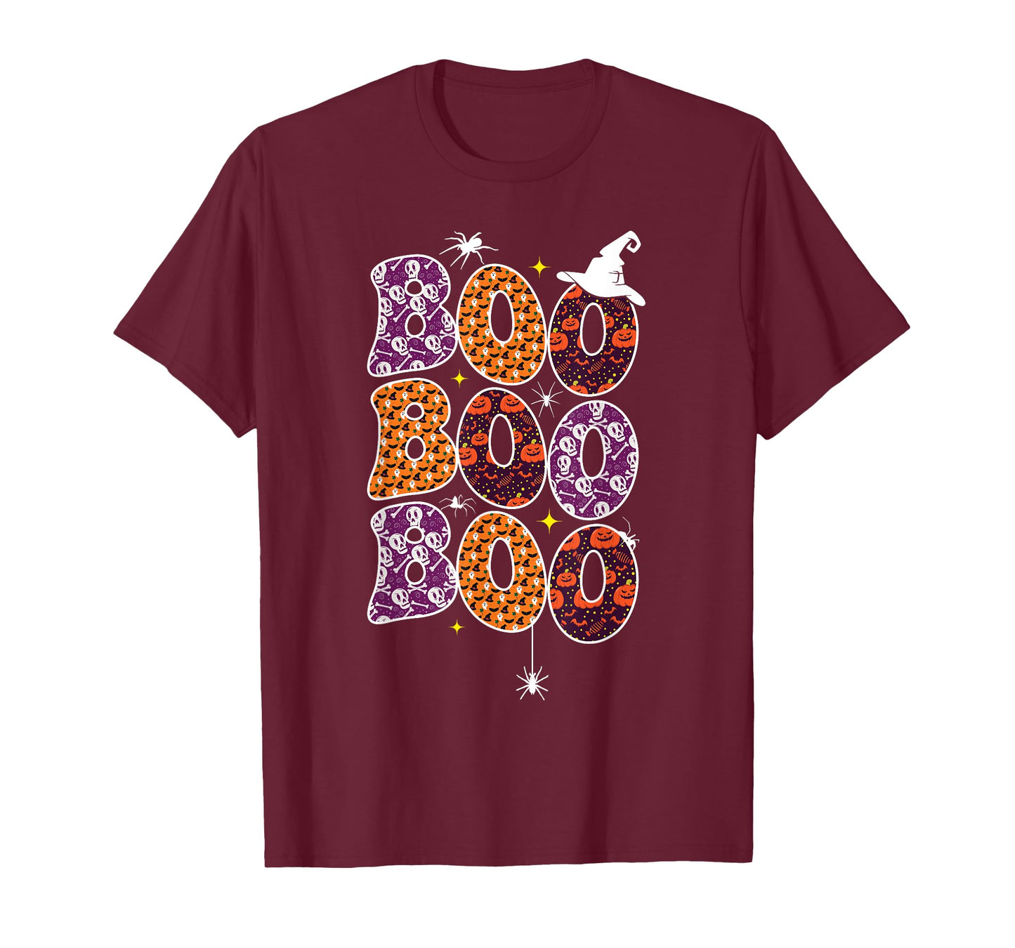 Boo With Spiders And Witch Hat Halloween Women Men T-Shirt