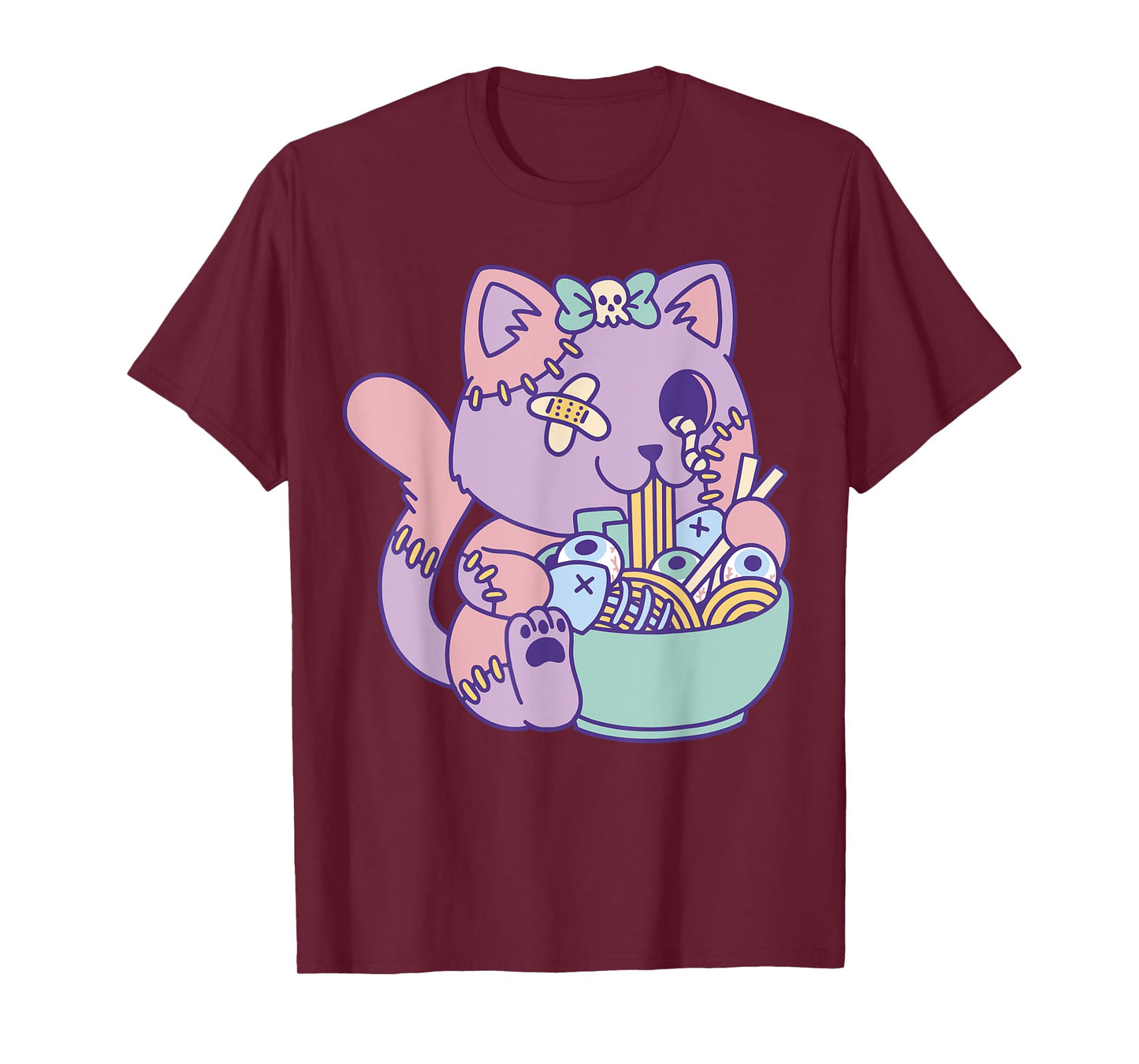 Cute Pastel Kawaii Zombie Cat Eating Ramen Halloween 2023 T-Shirt