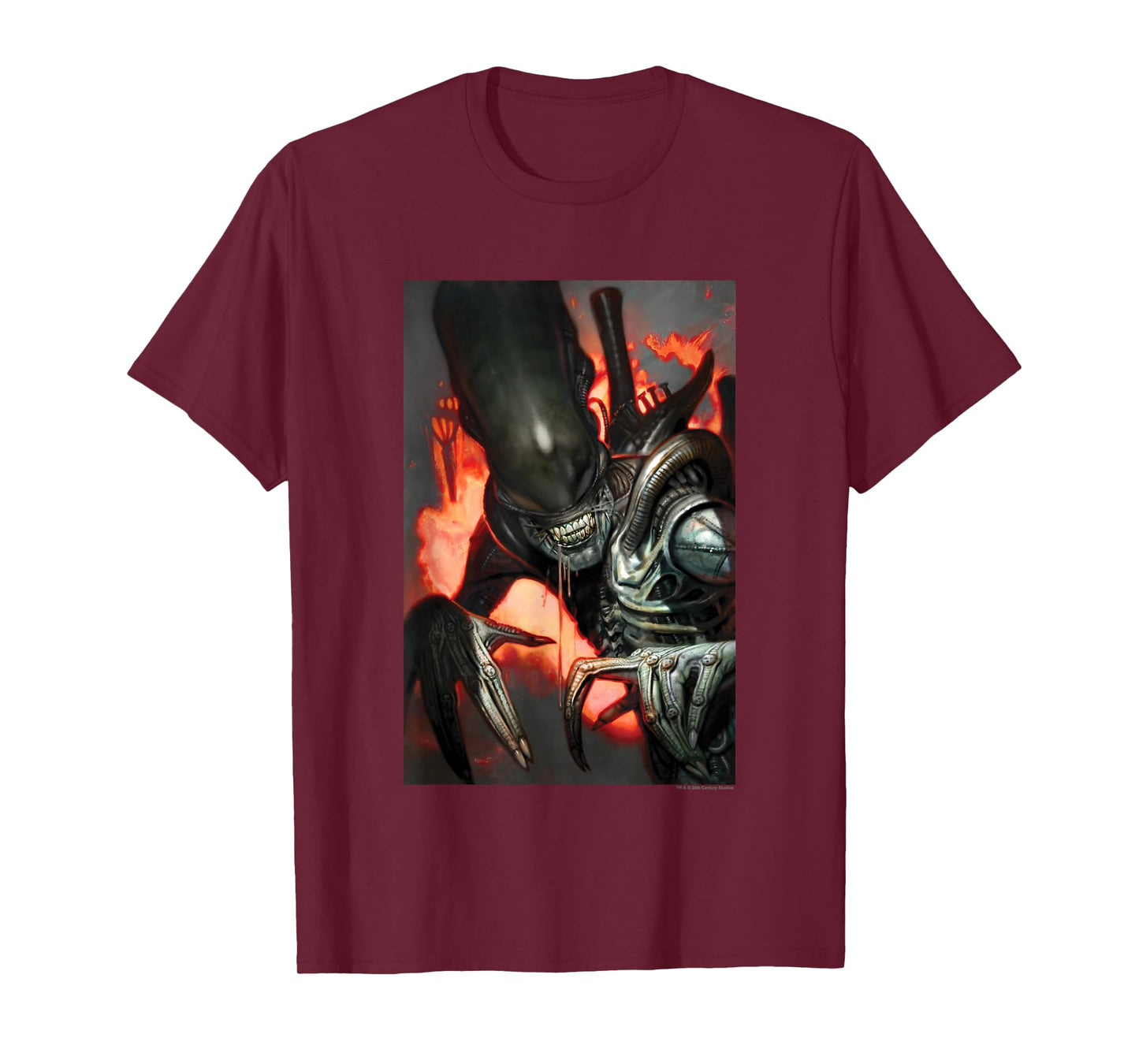 Aliens Iconic Dangerous Xenomorph In Fire Big Chest Poster T-Shirt