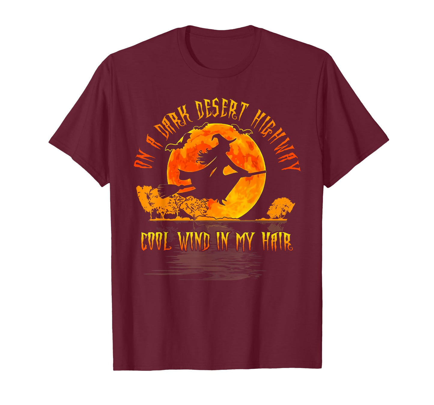 On The Dark Desert Highway Witch Riding Broom Night Hippies T-Shirt