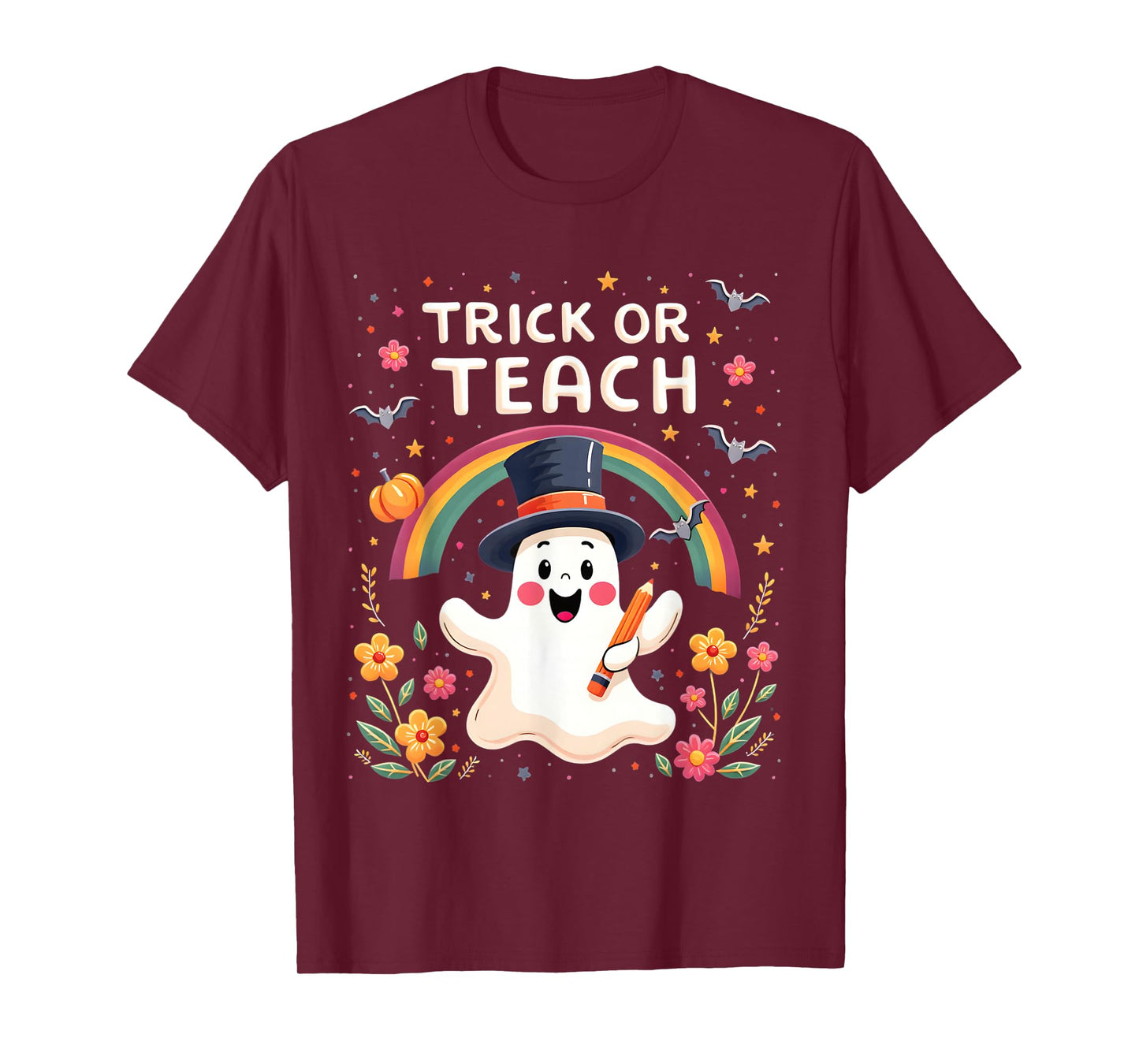 Trick Or Teach Cute Halloween Ghost Theme T-Shirt