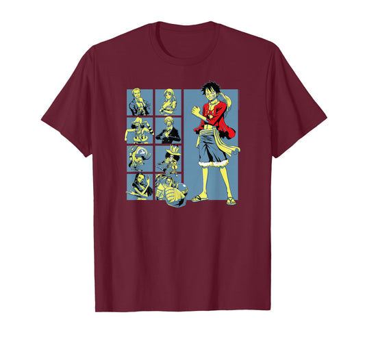 One Piece Anime Pirate Character Grid T-Shirt