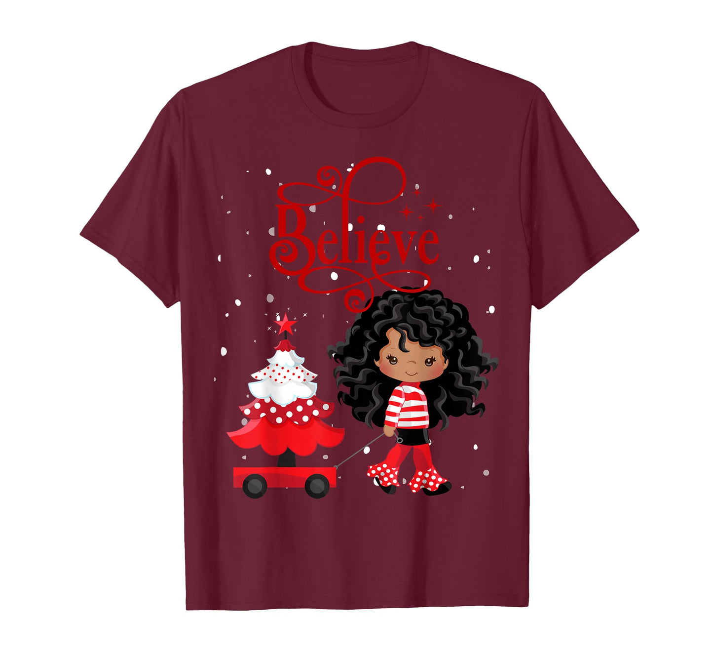 Black Girl Santa Holiday African American Christmas Believe T-Shirt