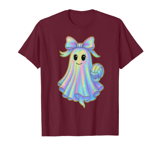 Volleyball Ghost Lover Pastel Halloween Coquette Bow T-Shirt