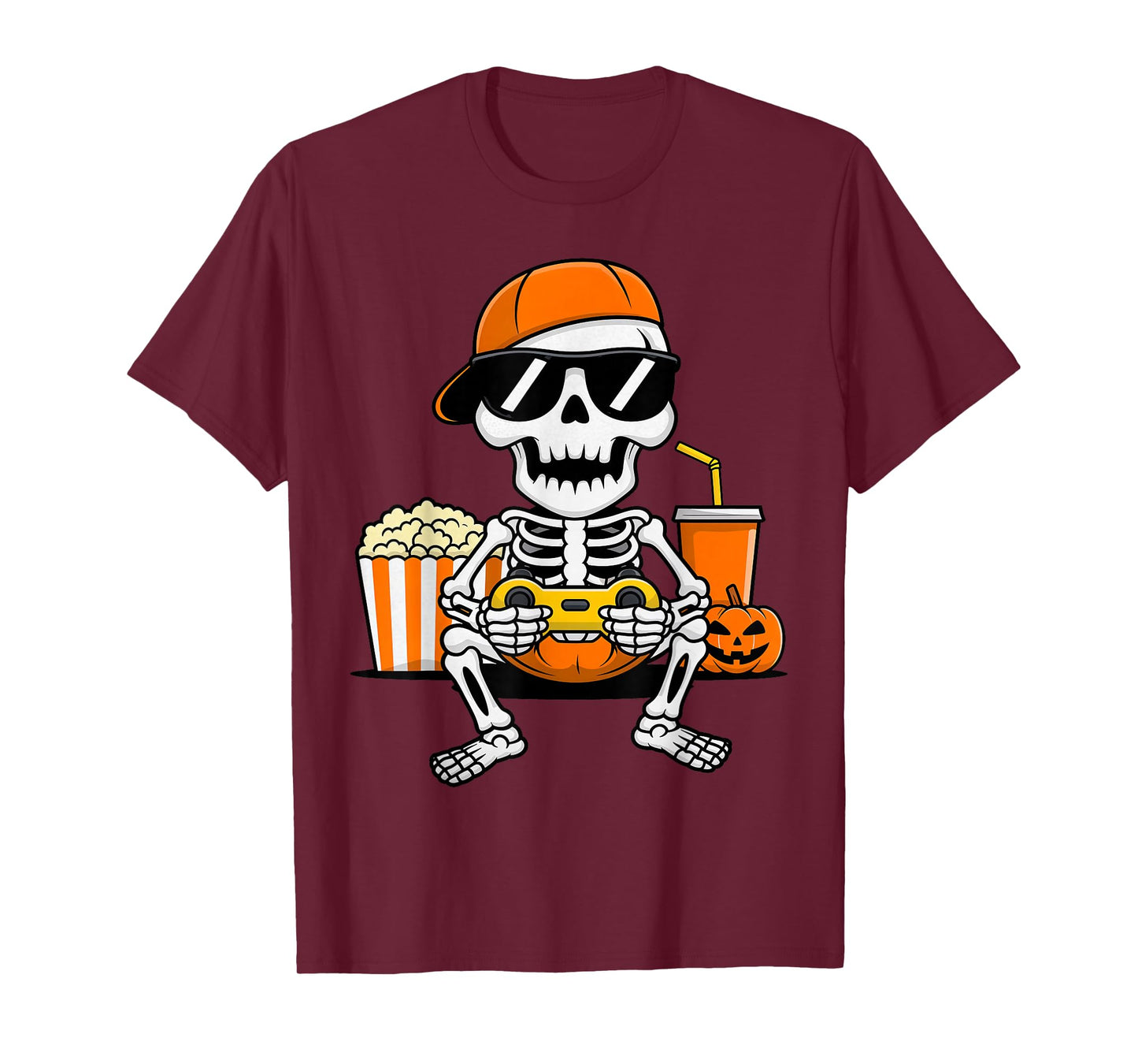 Funny Skeleton Video Game Halloween Gaming Gamer Boys Men T-Shirt