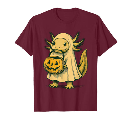 Cute Axolotl Ghost Pun Meme Trick or Treat Funny Halloween T-Shirt