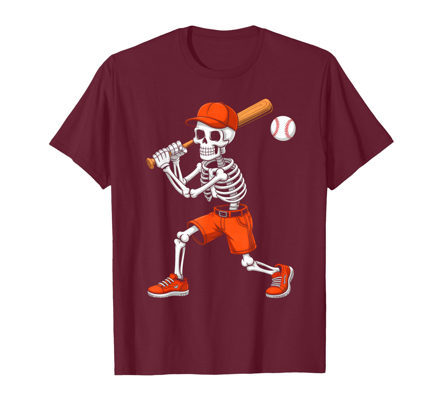 Skeleton Batting Baseball Halloween Costume Boys Men Kids T-Shirt