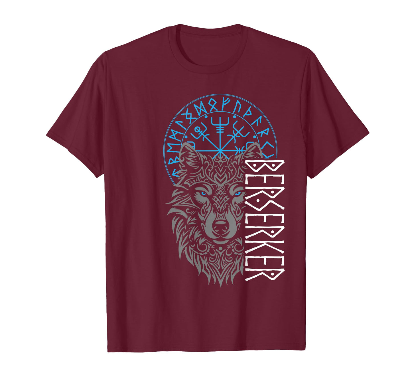 Berserker & Viking Compass - Nordic Wolf Design T-Shirt, Small, Black