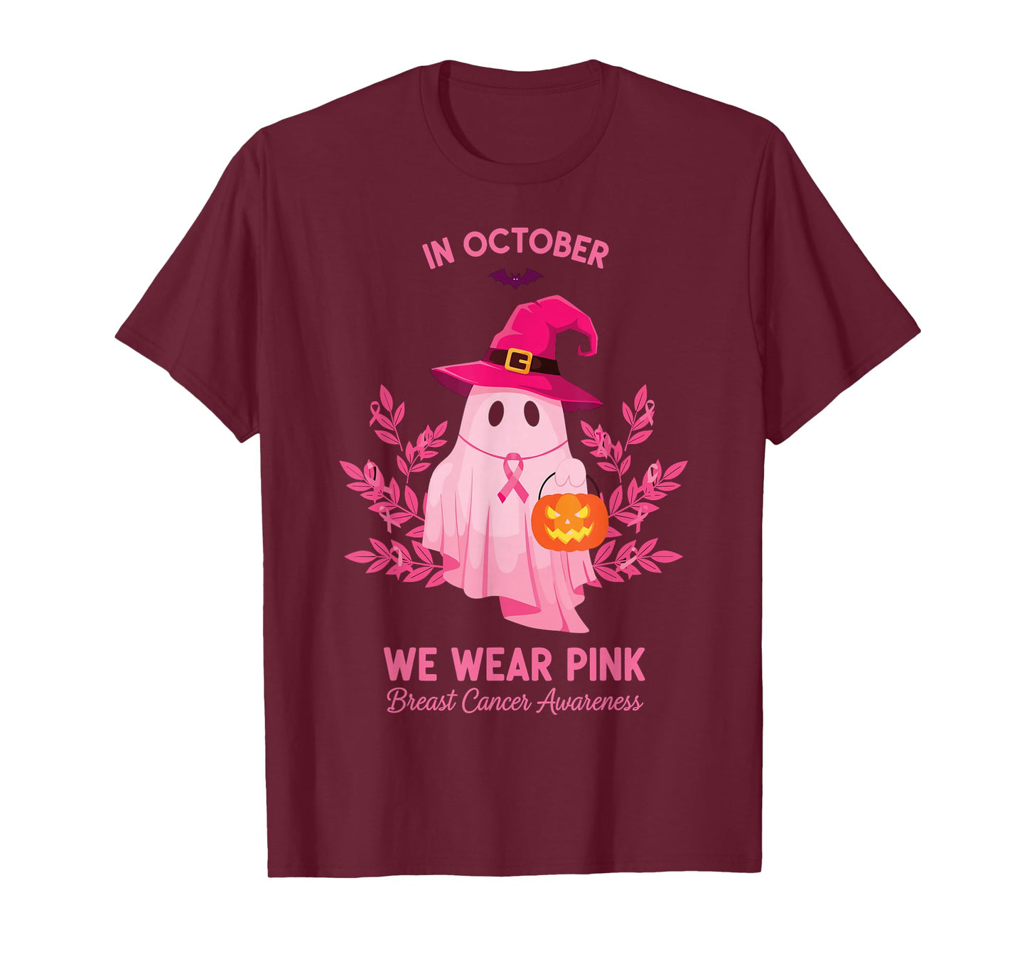 Halloween Pink Ghost We Wear Pink October Support T-Shirt