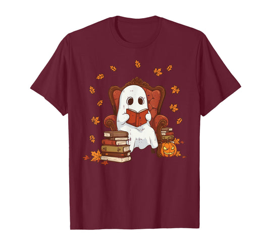 Halloween Ghost Reading Book Fall Costume Women Men Kids T-Shirt