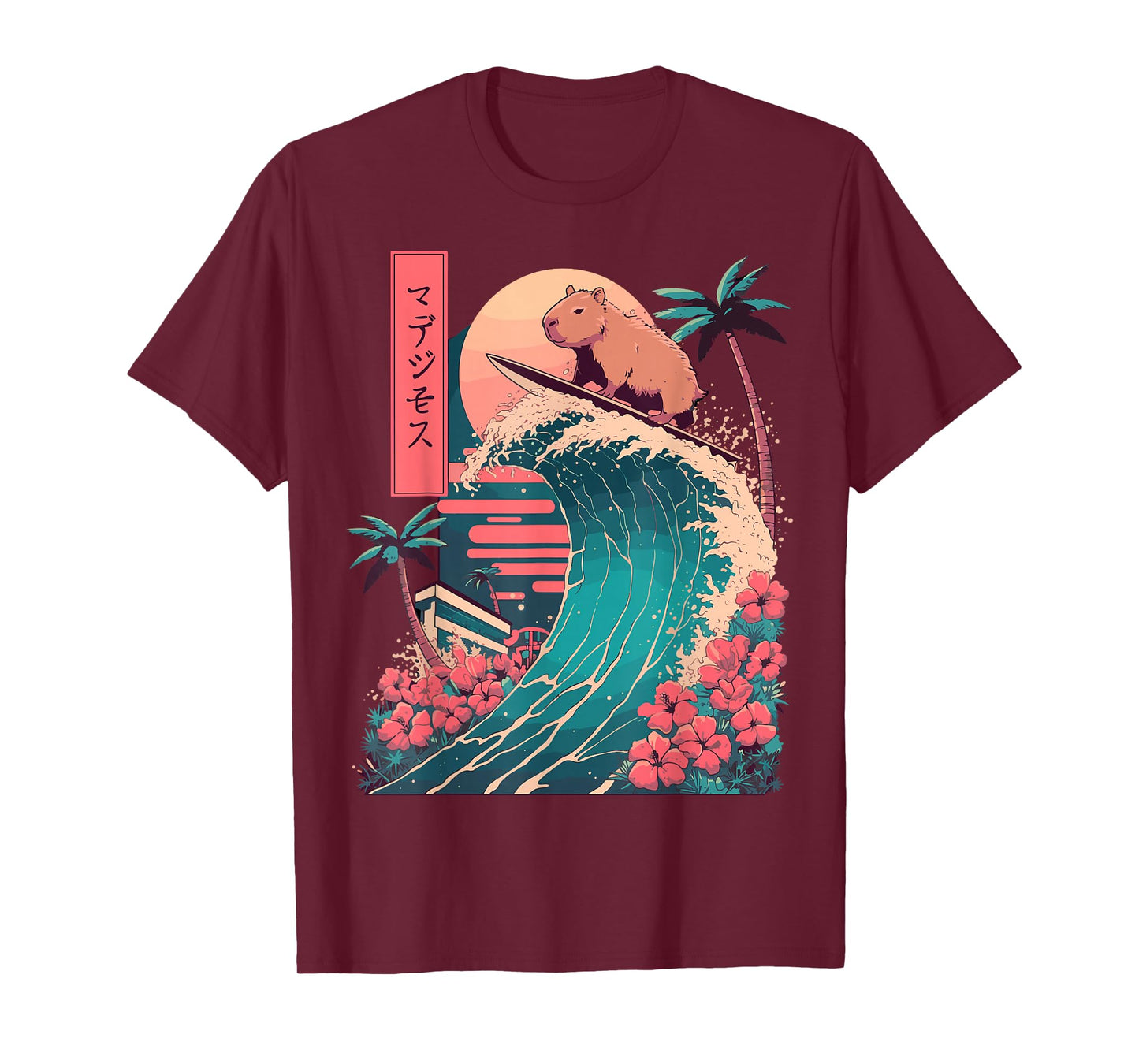 Japanese Capybara Surfing Wave Great Wave Japan T-Shirt