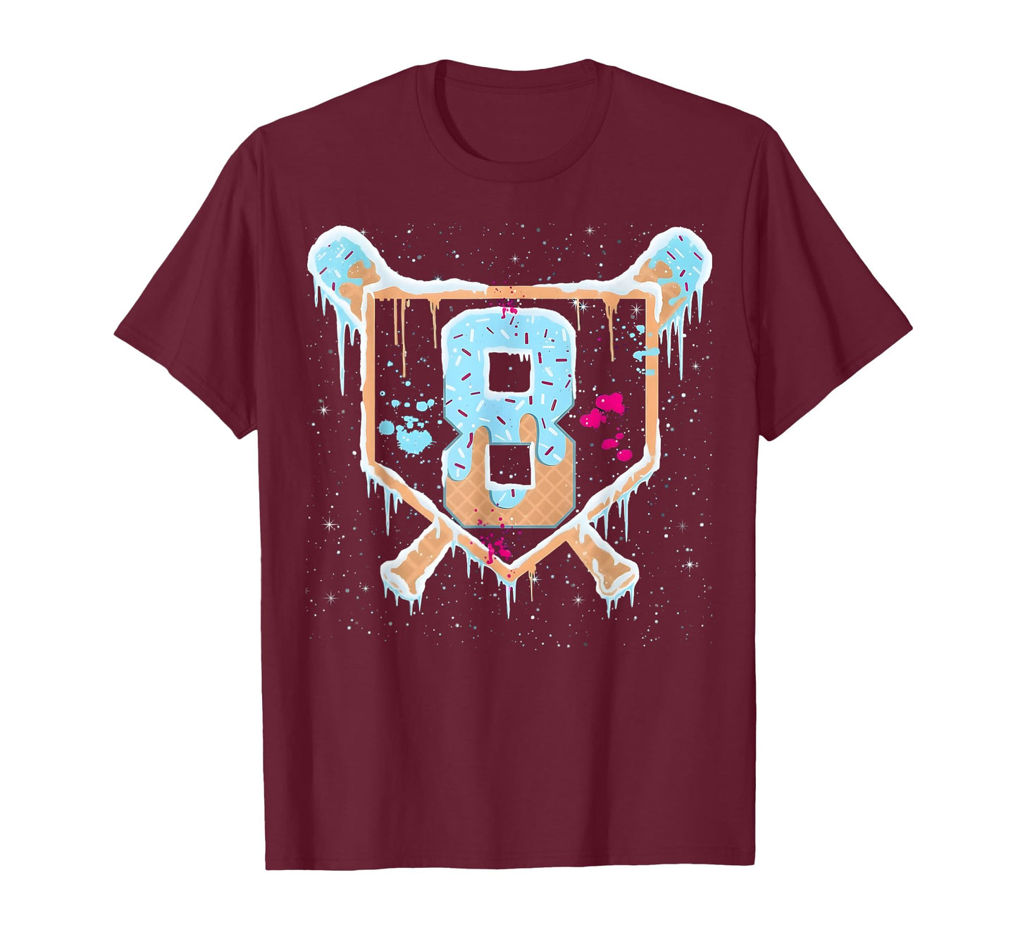 Baseball 8 Year Old Ice Cream Drip 8th Birthday Boy Number 8 T-Shirt