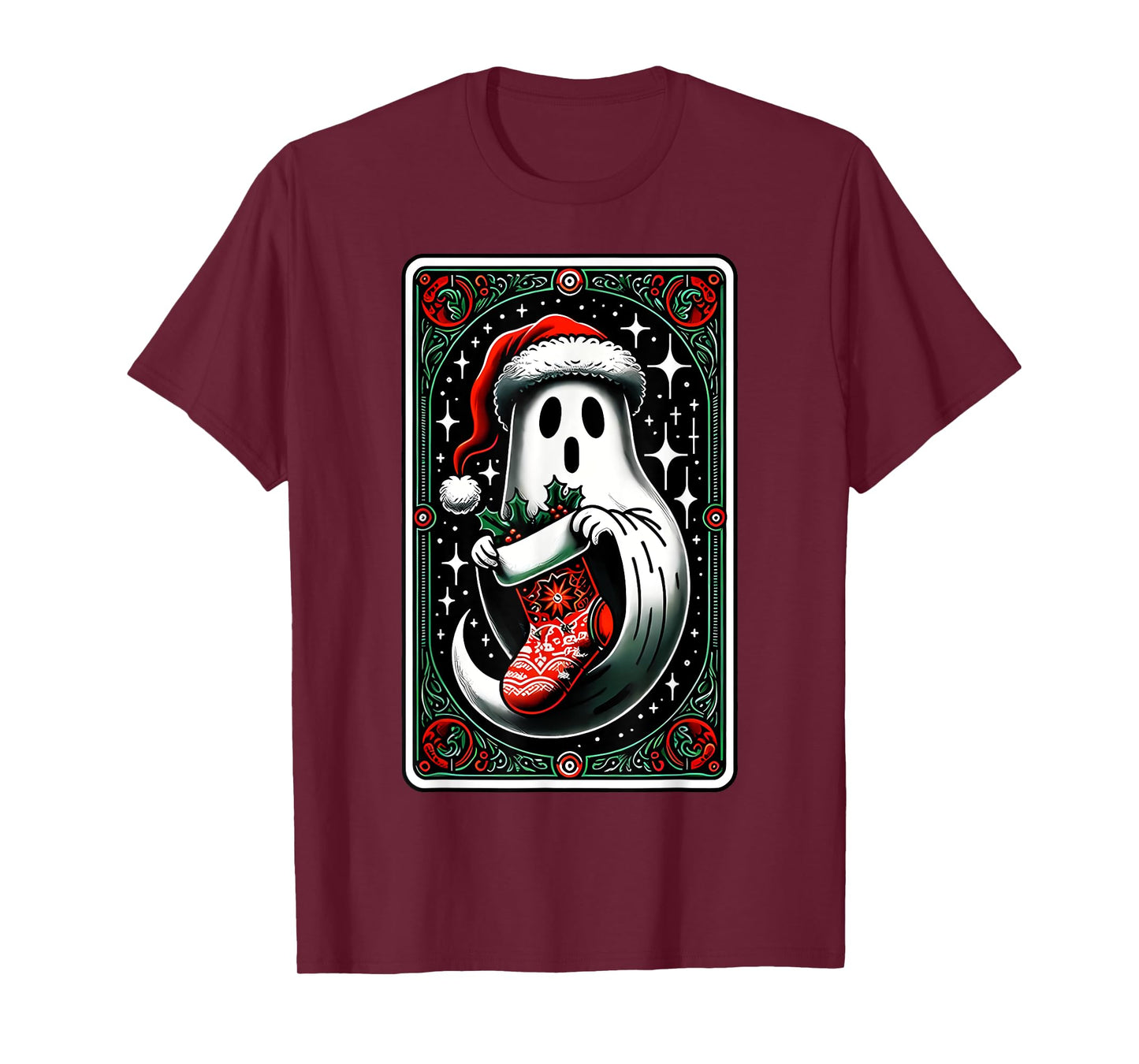 Spooky Ghost Christmas Stocking Tarot Card Witch Vibes T-Shirt