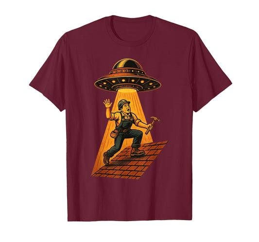 Funny Alien UFO Abduction Roofer Retro Roofing T-Shirt