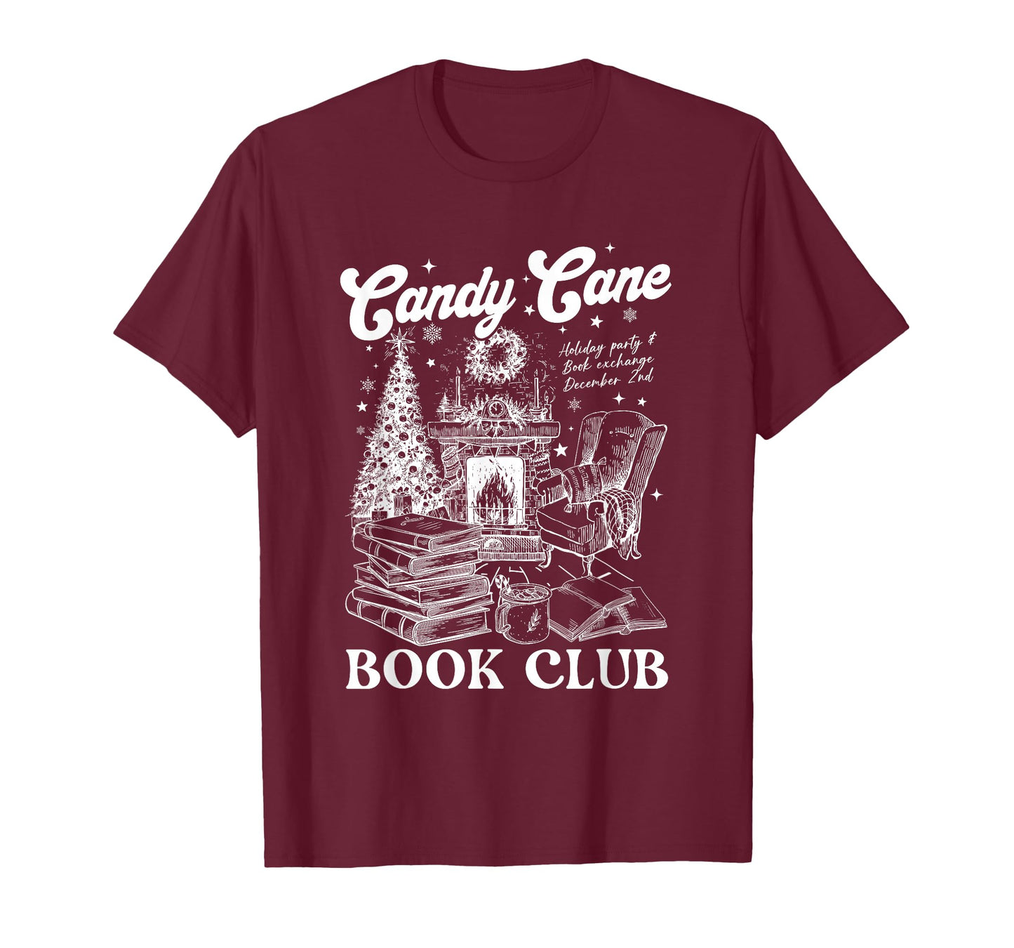 Bookish Christmas Candy Cane Book Club librarian Winter T-Shirt