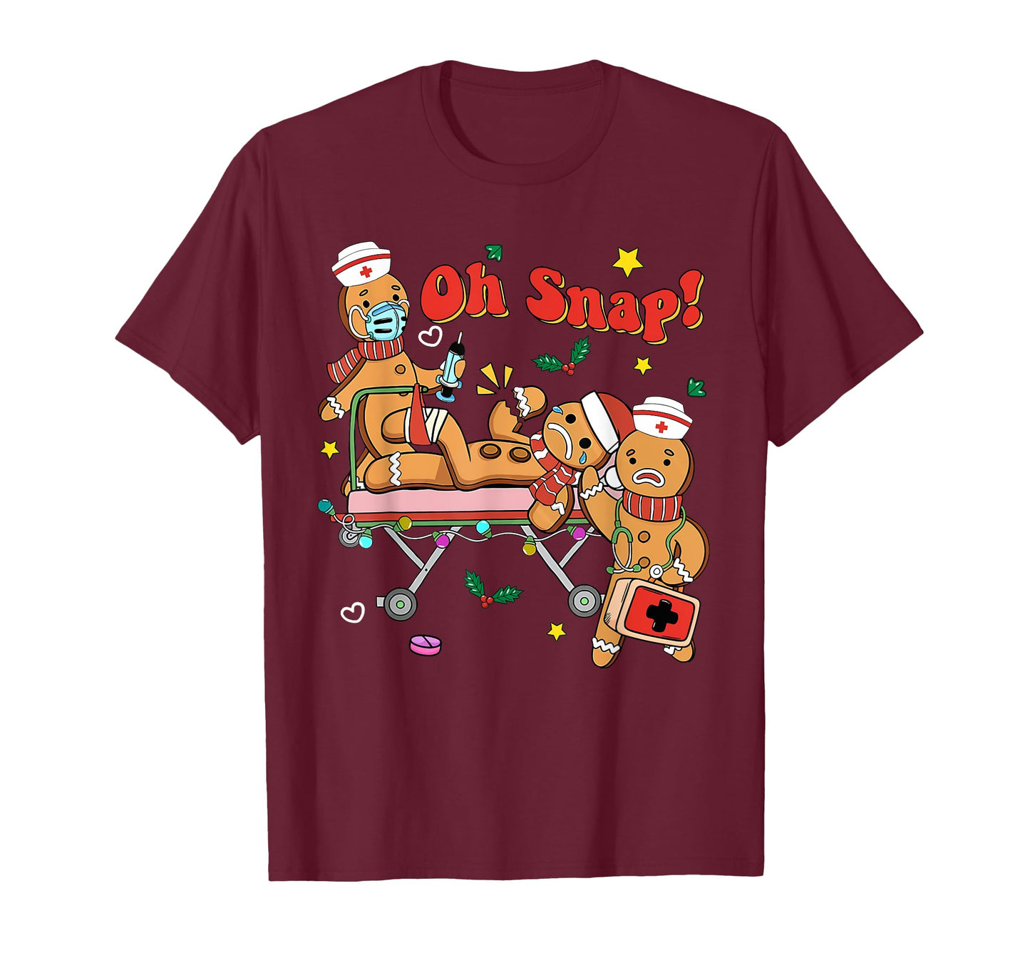 Oh Snap Gingerbread Nurse Christmas Xmas Groovy Retro Funny T-Shirt