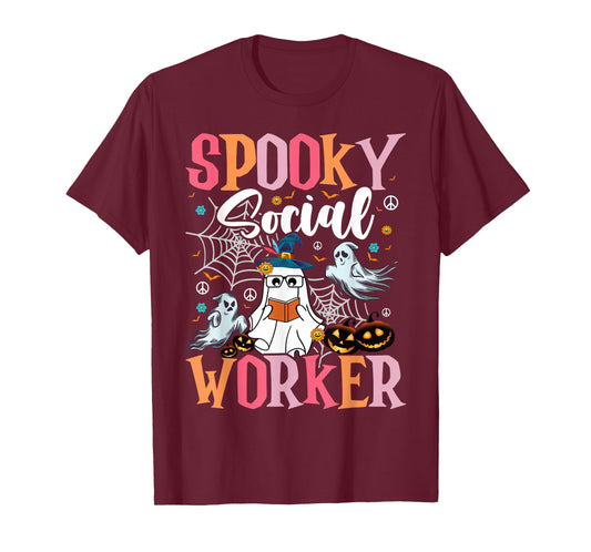 Groovy Retro Ghost Spooky Social Worker Halloween Costume T-Shirt
