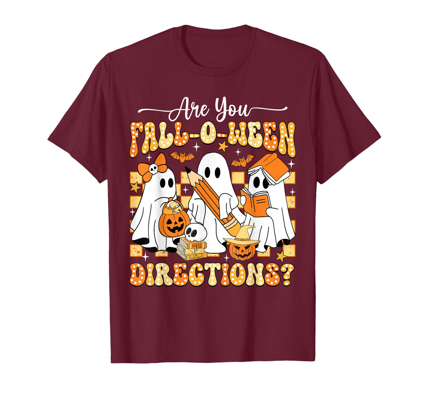 Retro are You Fall O Ween Directions Teacher Halloween Ghost T-Shirt