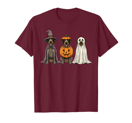 Spooky Ghost German Wirehaired Pointer Pumpkin Halloween T-Shirt