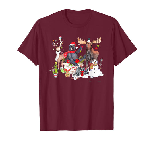 Funny Woodland Critter Christmas Gathering for Animals Loves T-Shirt