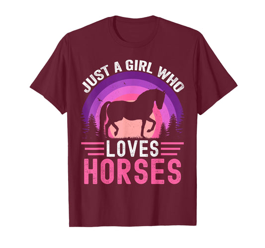 Just A Girl Who Loves Horses Retro Vintage Friesian Horse T-Shirt