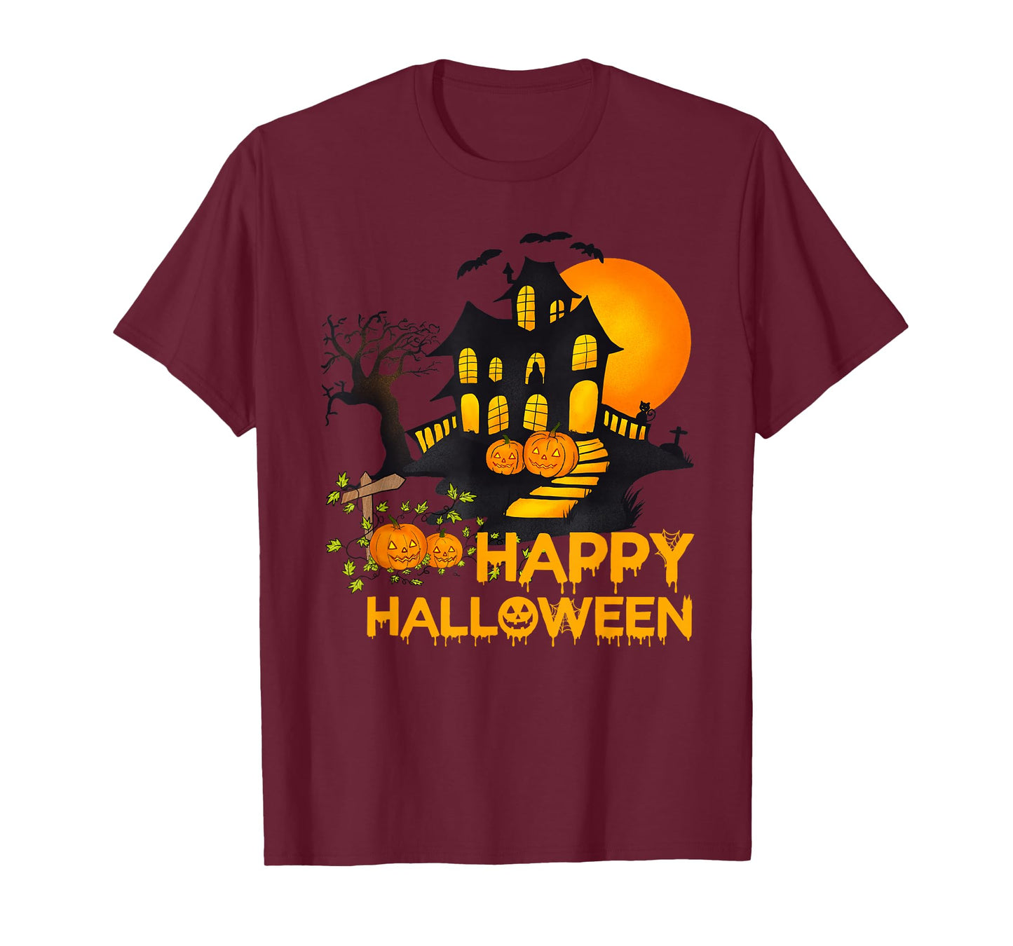Happy Halloween Spooky Pumpkin Haunted House Men Women Kids T-Shirt