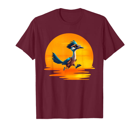 Roadrunner Sunset Fast Bird Running The Roads Sunglasses T-Shirt
