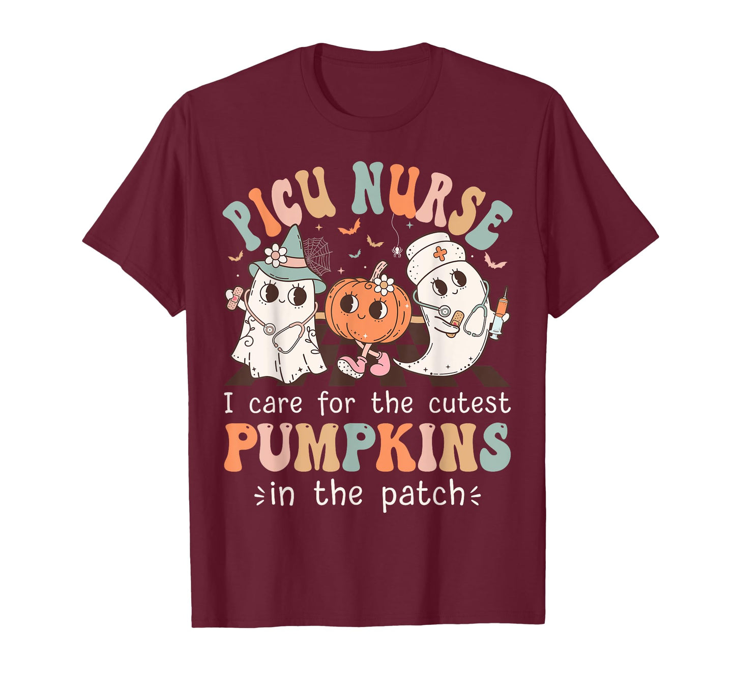 Groovy PICU Nurse Halloween Costume Ghost Peds Nurse T-Shirt